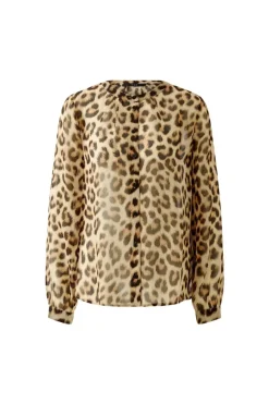 Oui Leopard Blouse camel grey