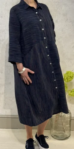 Sahara Linen Space Dye Shirt Dress navy